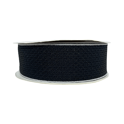Fita de Linho Com Borda Trabalhada 38mm | Metro | Cor: Preto