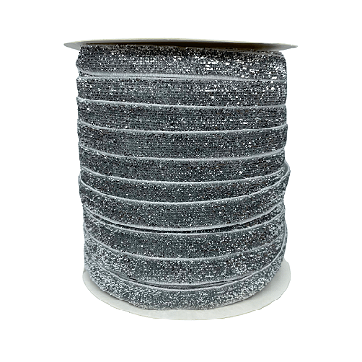 Fita Metalizada Esponjada Glitter 10mm | Metro | Cor: Prata