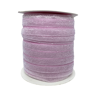 Fita Metalizada Esponjada Glitter 10mm | Metro | Cor: Rosa Bebê