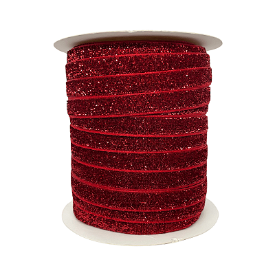 Fita Metalizada Esponjada Glitter 10mm | Metro | Cor: Vermelho