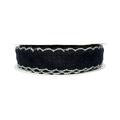 Fita Tweed Quadriculada Com Borda Trabalhada 25mm | Metro | Cor: Preta
