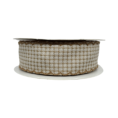 Fita Tweed Quadriculada Com Borda Trabalhada 38mm | Metro | Cor: Marrom