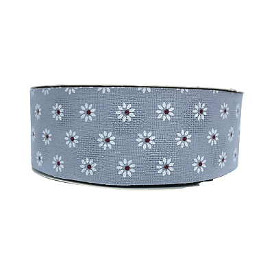 Fita Estampada Com Mini Margarida Pequena 38mm | Metro | Cor: Azul