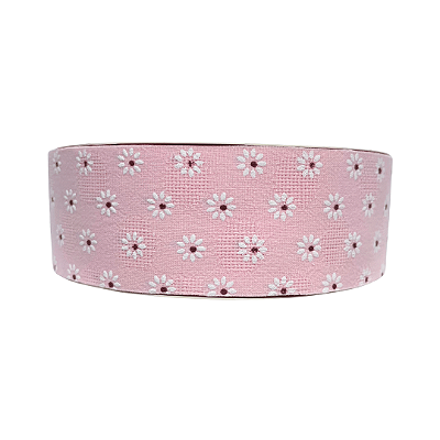 Fita Estampada Com Mini Margarida Pequena 38mm | Metro | Cor: Rosa Bebê