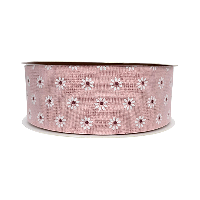 Fita Estampada Com Mini Margarida Pequena 38mm | Metro | Cor: Rose