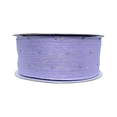 Fita Organza Voal Com Strass 38mm | Metro | Cor: Lilás