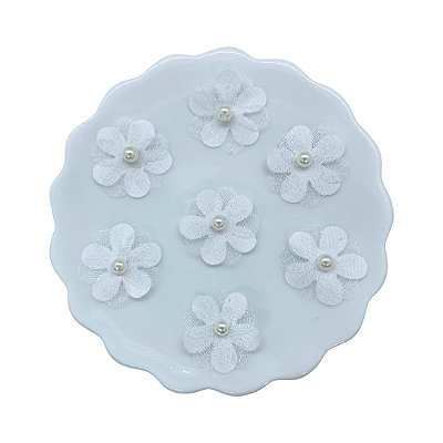Flor de Tecido e Organza Com Pérola 2,5cm | Unidade | Cor: Branco