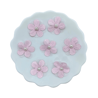 Flor de Tecido e Organza Com Pérola 2,5cm | Unidade | Cor: Rosa Bebê