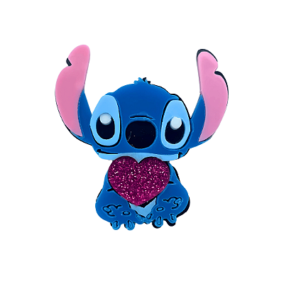 Aplique Acrílico Personagem Stitch Com Coração
