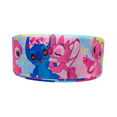 Fita Gorgurão Estampada Personagem Stitch e Angel 38mm | Metro