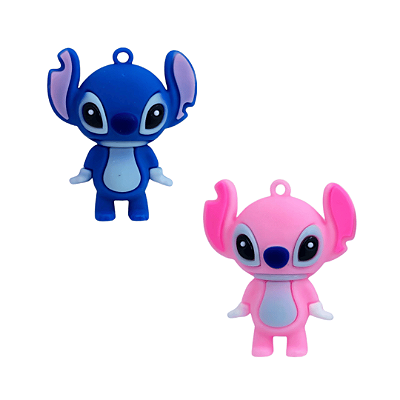 Pingente Emborrachado Para Chaveiro Personagem Stitch e Angel Com Luva