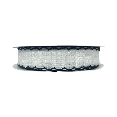 Fita Tweed Quadriculada Com Borda Trabalhada 25mm | Metro | Cor: Branco