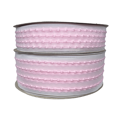 Fita Organza Com Listras Pespontadas | Metro | Cor: Rosa Bebê