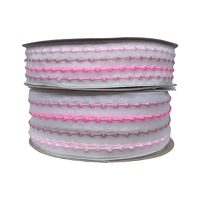 Fita Organza Com Listras Pespontadas | Metro | Cor: Tons de Rosa