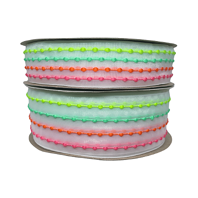 Fita Organza Com Listras Pespontadas | Metro | Cor: Tons Neon
