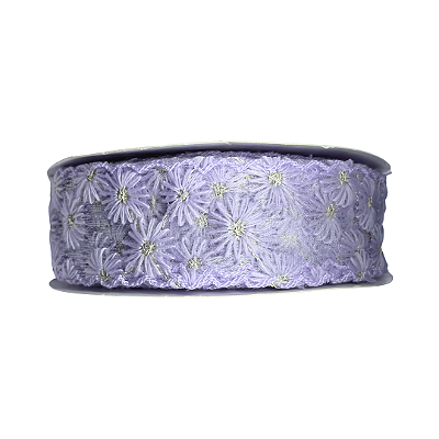 Fita Rendada Flor Miolo Dourado 38mm | Metro | Cor: Lilás