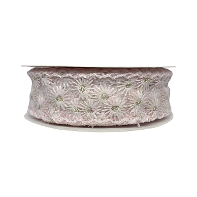 Fita Rendada Flor Miolo Dourado 38mm | Metro | Cor: Rosa
