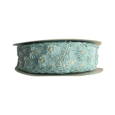 Fita Rendada Flor Miolo Dourado 38mm | Metro | Cor: Verde