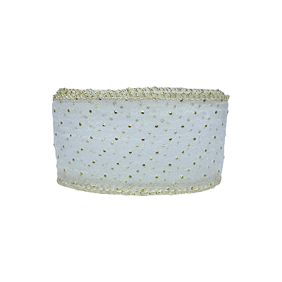 Fita Organza Com Poá Dourado 40mm | Metro | Cor: Branco