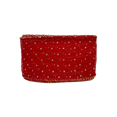 Fita Organza Com Poá Dourado 40mm | Metro | Cor: Vermelho