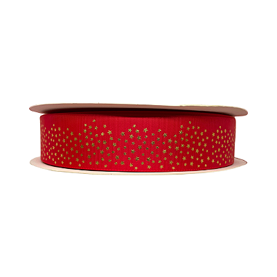 Fita Gorgurão Yama Com Estrela Dourada 38mm | Metro | Cor: Vermelho