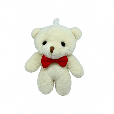 Urso de Pelúcia Marfim com Laço Vermelho 8cm