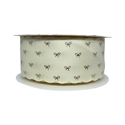 Fita Gorgurão Com Borda Ondulada e Estampa Laço Dourado 38mm | Metro | Cor: Marfim