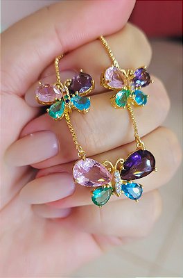 CONJUNTO COLAR E BRINCOS BUTTERFLY COLOR