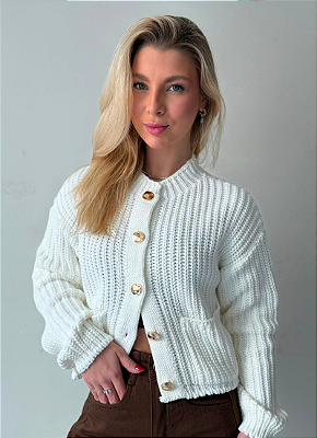 Cardigan Branco Tricô
