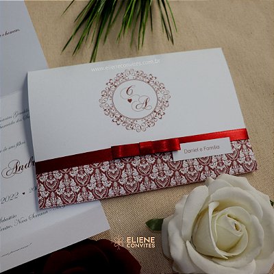 Convite de Casamento Floral Arabesco Marsala