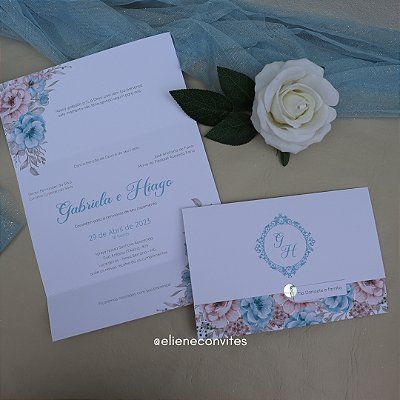 Convite de Casamento Floral - Paleta Azul Serenity