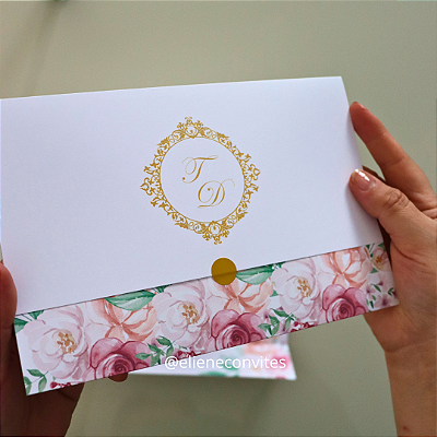 Convite Floral Rosa Clássico | Casamento | 50 Unidades