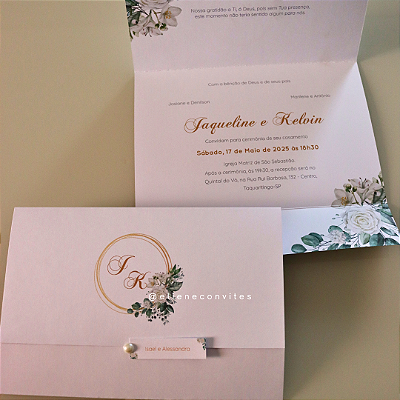 Convite de Casamento Elegance Verde e Dourado