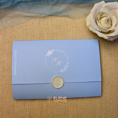 Convite de Casamento Azul Serenity com lacre de cera