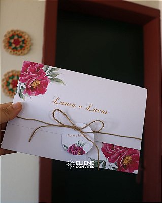 Convite Casamento Rosa Fúcsia Personalizado | 50 Unidades | Laço Sisal