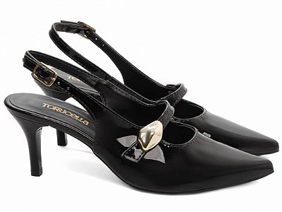 Sapato Scarpin Salto Fino Médio Preto Aplique Dourado Torricella AVS 600.16A