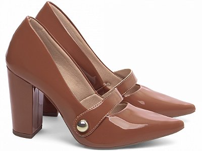 Scarpin Verniz Caramelo Salto 9cm com Aplique Dourado AVS Global 65-13H