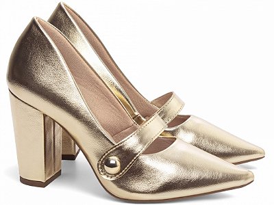 Scarpin Clássico Napa Dourado Salto 9cm com Aplique AVS Global 65-13G