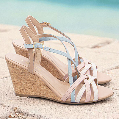 Sandália Anabela Plataforma Multicolorida Salto Cortiça 7cm AVS Global 4073A