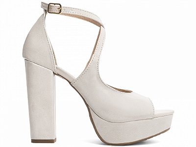 Sandália Meia Pata Salto Grosso 11cm Napa Off White Torricella Design Impecável AVS 1000C