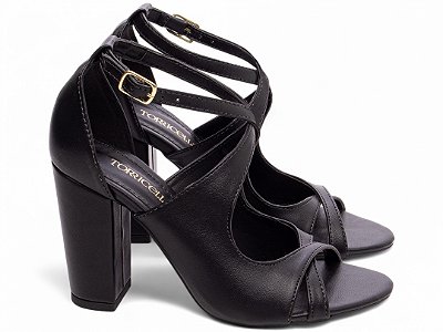 Sandália Feminina Preta Torricella Salto Médio Grosso 8,5cm em Napa com Fivela AVS 6000-121A