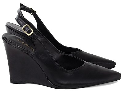 Scarpin Slingback Salto Anabela Corte V Preto Torricella AVS 99.056A