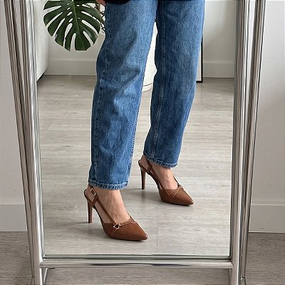 Sapato Scarpin Slingback Salto Alto Fino Caramelo SC0072B AVS