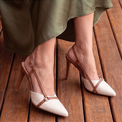 Sapato Scarpin Slingback Salto Alto Fino Off White Angelical Torricella AVS SC0072E