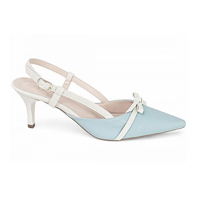 Sapato Scarpin Slingback Napa Azul Off White Salto Fino Médio 600.12H AVS