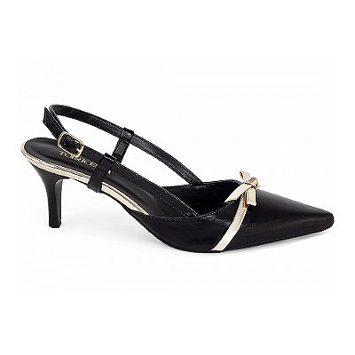 Sapato Scarpin Slingback Napa Preto Ouro Light Salto Fino Torricella AVS 600.12D