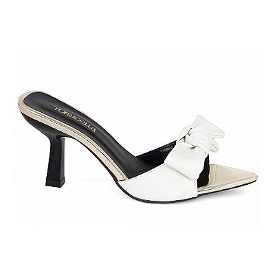 Sandália Tamanco Mule Bico Folha Salto Médio Off White Torricella AVS 2059B
