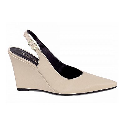 Scarpin Slingback Salto Anabela Corte V Bege Torricella AVS 99.056B