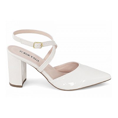 Sapato Scarpin Tira Cruzada Salto Bloco Grosso Verniz Off White Torricella AVS 125-1B