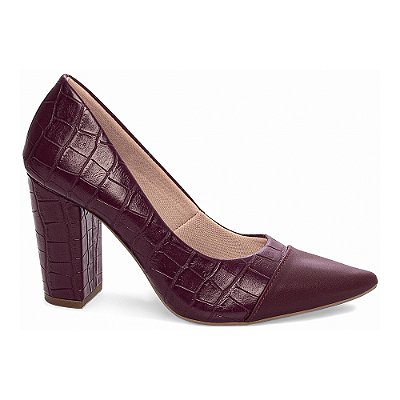 Sapato Scarpin Feminino Torricella Salto Grosso Textura Croco Napa Bordô Marsala AVS 65-18H